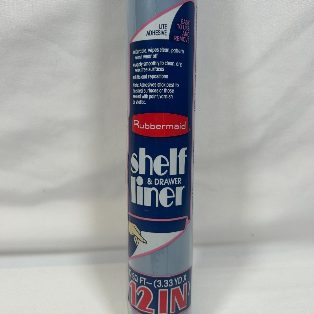 Vintage Rubbermaid Shelf Liner 1990 w/Back Adhesive 10ft x‎ 12" No Pattern -Blue
